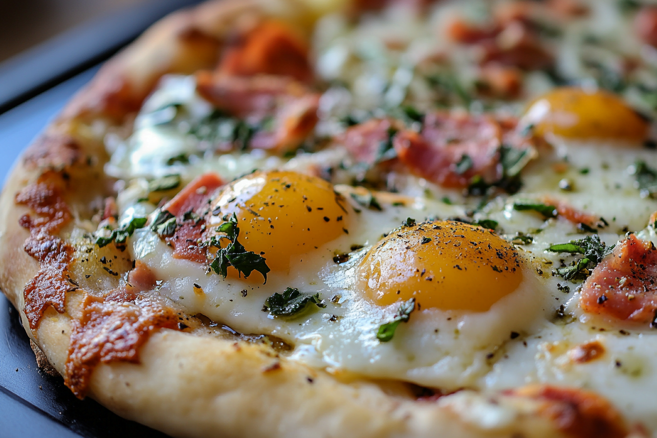 Savory breakfast pizza