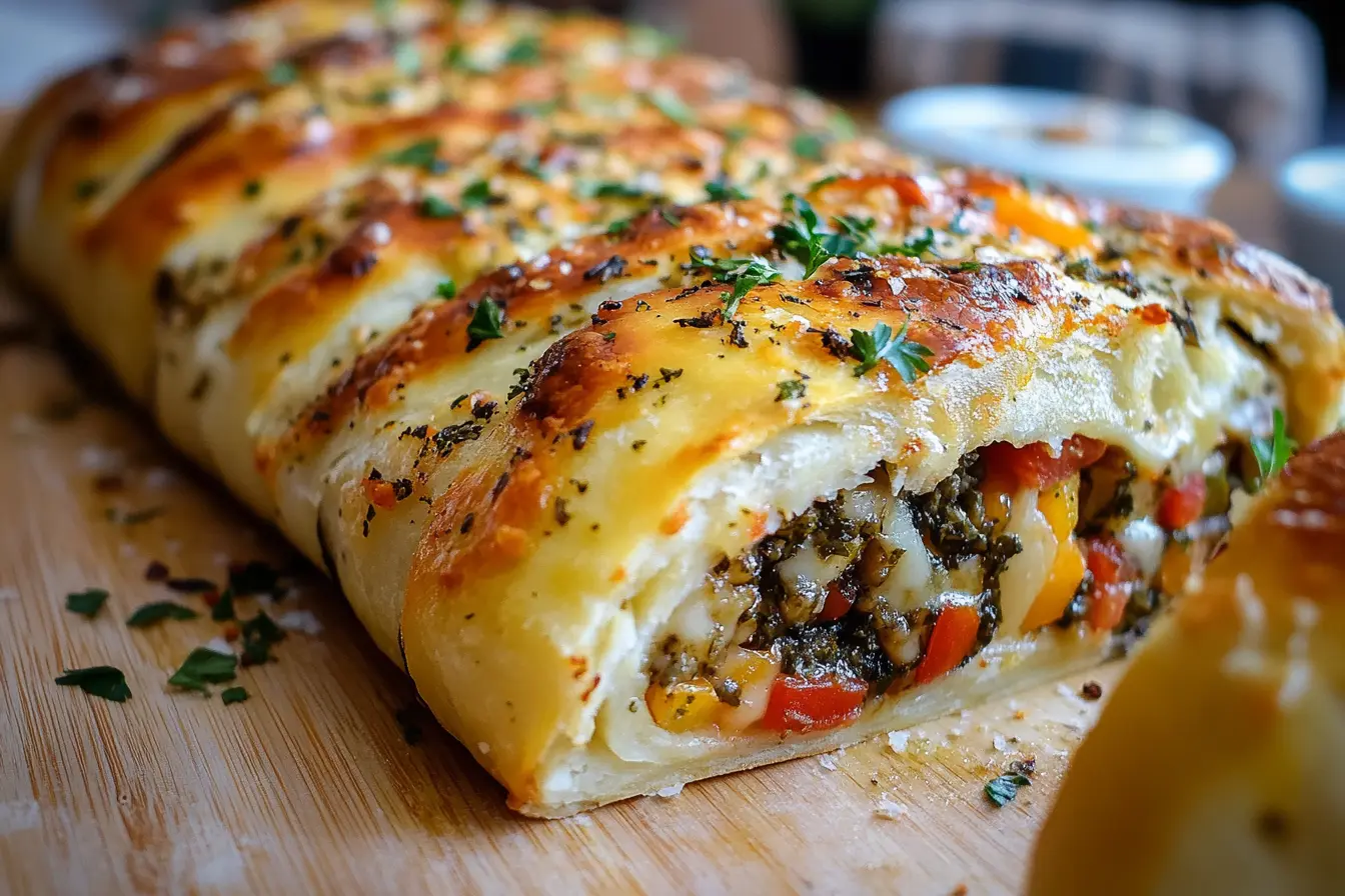 Classic Italian stromboli with mozzarella and pepperoni