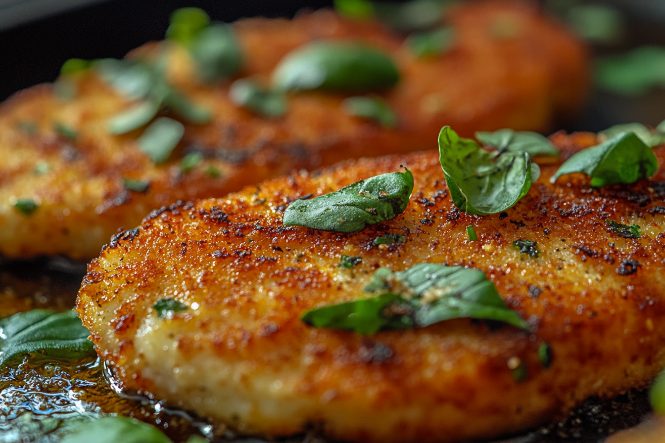 Preparing chicken cutlet recipe with breaded chicken breast