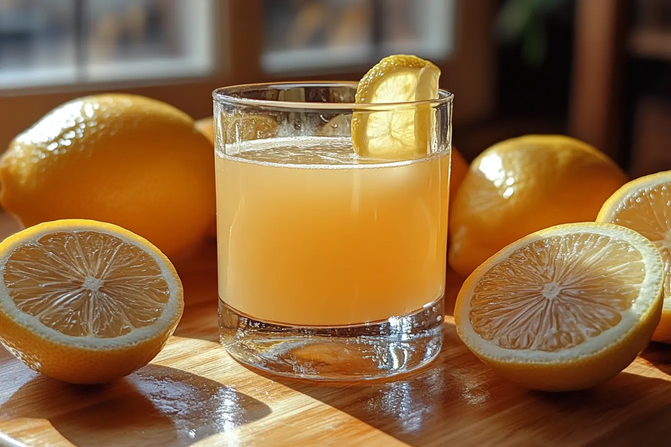 A glass of lemonade with lemon slices A refreshing summer drink A glass of lemonade with ice and lemon wedges